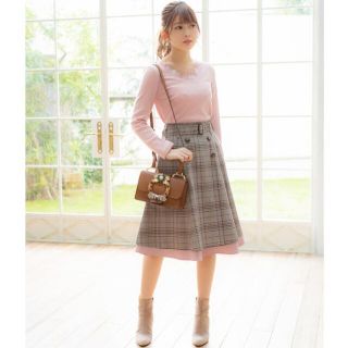 トッコ(tocco)のベルト付きチェック柄×無地リバーシブルフレアスカート♡ニット(ひざ丈スカート)