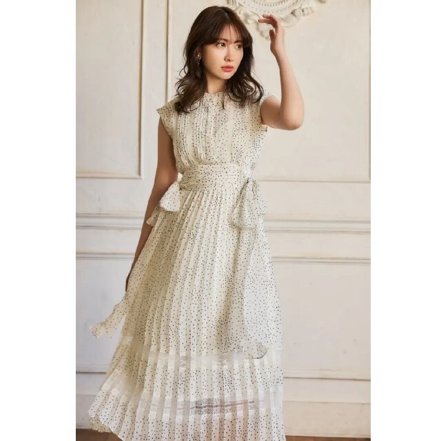 48バストPolka Dot Side Bow Pleated Dress