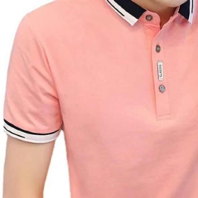 【2XL】シンプル おしゃれ ポロシャツ 半袖 メンズ カジュアル ピンク メンズのトップス(ポロシャツ)の商品写真