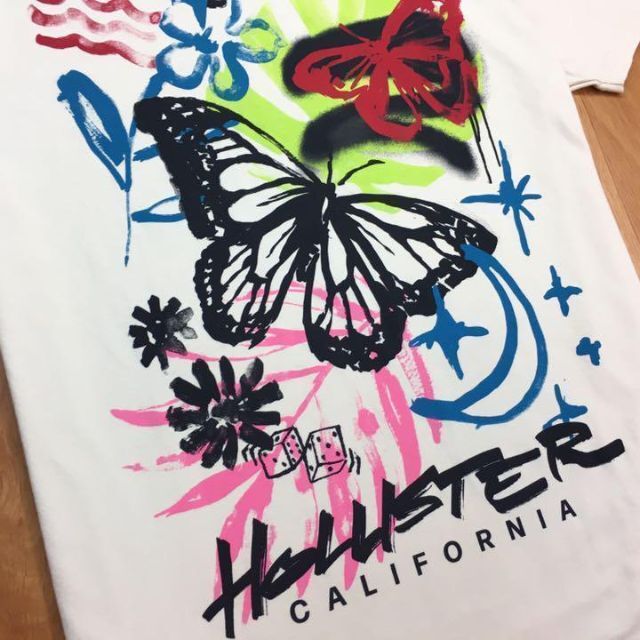 Hollister(ホリスター)の新品【メンズM】★ホリスター★バタフライモチーフ背中ロゴ半袖Ｔシャツ/ベージュ メンズのトップス(Tシャツ/カットソー(半袖/袖なし))の商品写真