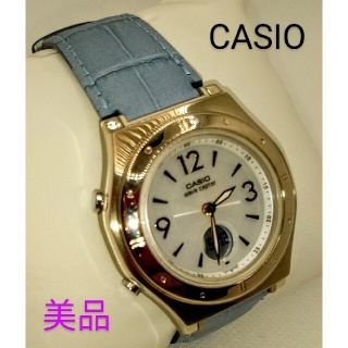 カシオ(CASIO)の美品!CASIO ウェーブセプター電波ソーラー  レディース腕時計  防水レザー(腕時計)