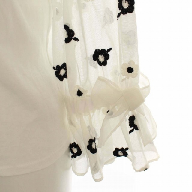 M'S GRACY(エムズグレイシー)のエムズグレイシー カットソー 七分袖 花柄 刺繍 シースルー シアー 38 白 レディースのトップス(その他)の商品写真
