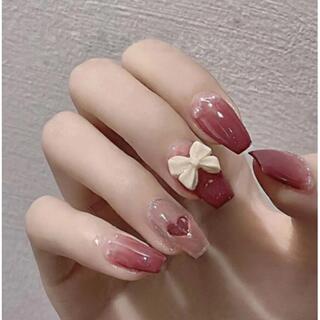 ネイルチップ 韓国風 リボン ピンク ハート シンプル 量産型 地雷 コスメ/美容のネイル(つけ爪/ネイルチップ)の商品写真