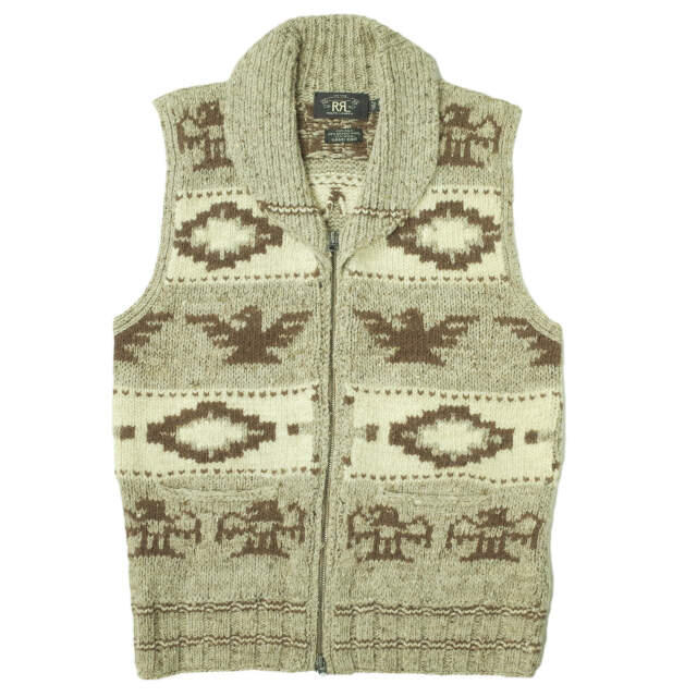 RRL(ダブルアールエル)のRRL ダブルアールエル COWICHAN HAND KNIT VEST カウチンハンドニットベスト S ベージュ セーター Double RL ジップアップ ショールカラー トップス【中古】【RRL】 メンズのトップス(ニット/セーター)の商品写真