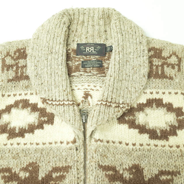 RRL(ダブルアールエル)のRRL ダブルアールエル COWICHAN HAND KNIT VEST カウチンハンドニットベスト S ベージュ セーター Double RL ジップアップ ショールカラー トップス【中古】【RRL】 メンズのトップス(ニット/セーター)の商品写真