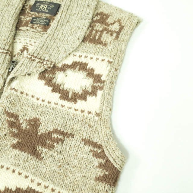 RRL(ダブルアールエル)のRRL ダブルアールエル COWICHAN HAND KNIT VEST カウチンハンドニットベスト S ベージュ セーター Double RL ジップアップ ショールカラー トップス【中古】【RRL】 メンズのトップス(ニット/セーター)の商品写真