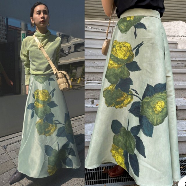 Ameri【タグ付未使用品】花柄 アシンメトリー プリーツ スカート