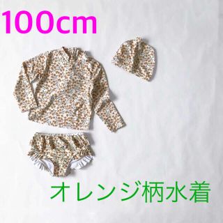 100cm 女の子水着 オレンジ柄水着  S048・90cmサニー水着S040(水着)