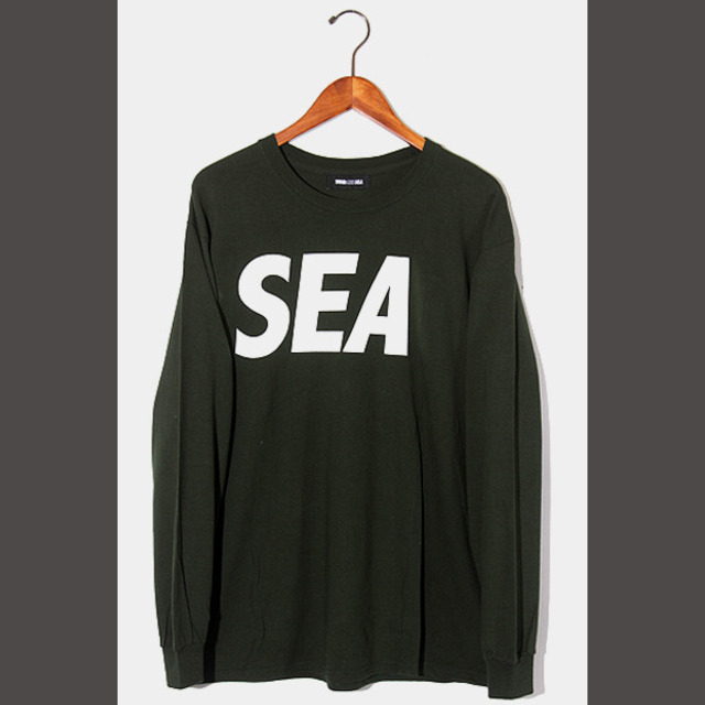 未使用品□WIND AND SEA/ウィンダンシー WDS-CS-342 ロゴワッペン付き コットン ロングスリーブTシャツ/カットソー グリーン M 正規品コットン100％リブ