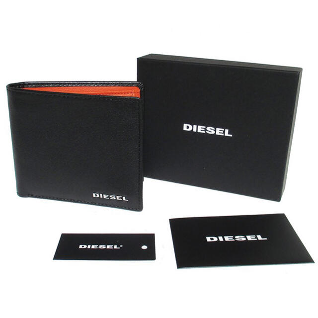 DIESEL ディーゼル 二つ折り札入 ヤギ革 X05601 ブラック／オレンジ