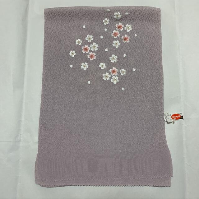 帯揚げ　帯上げ　帯あげ　薄紫地　桜柄の刺繍　ししゅう和装小物