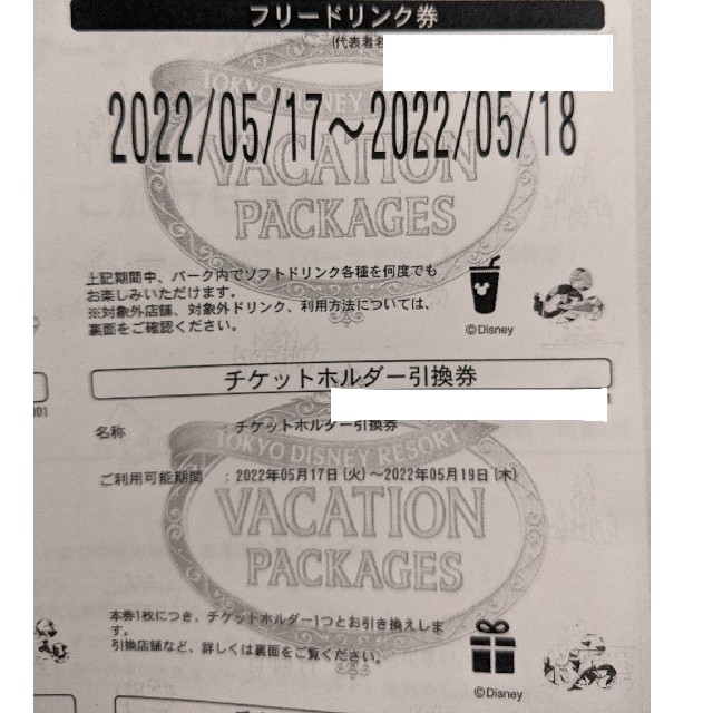 Disney(ディズニー)の★DISNEY RESORT フリードリンク券 5月17日〜18日 チケットの施設利用券(遊園地/テーマパーク)の商品写真
