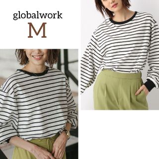 グローバルワーク(GLOBAL WORK)のグローバルワーク 袖ボリューム ボーダーTシャツ トップス長袖 ロンT(Tシャツ(長袖/七分))