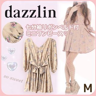 ダズリン(dazzlin)のdazzlin ダズリン ＊七分袖 リボンベルト付き花柄ミニワンピース スイート(ミニワンピース)