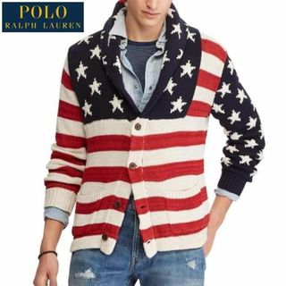 ポロラルフローレン(POLO RALPH LAUREN)の新品 正規 Ｌ ラルフローレン フラッグ コットンブレンド カーディガン 星条旗(カーディガン)