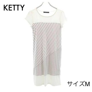 ケティ(ketty)のケティ 斜めボーダー柄 Tシャツ ワンピース M KETTY フレンチ袖(ひざ丈ワンピース)