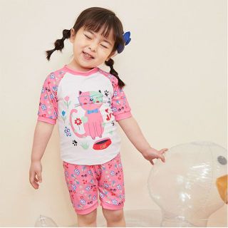 キッズ水着 110cm ねこ柄 ピンク色 セパレート パンツ 女の子(水着)