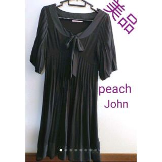 ピーチジョン(PEACH JOHN)の【美品】ピーチジョン 膝丈 半袖ワンピース ブラック(ひざ丈ワンピース)