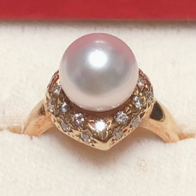 K18 本真珠8mm ダイヤ0.27ct ハートデザインリング 【冬バーゲン