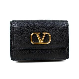 ヴァレンティノ(VALENTINO)のヴァレンティノ 三つ折り財布　ミニ財布　黒 ブラック バレンチノ　美品　p721(長財布)