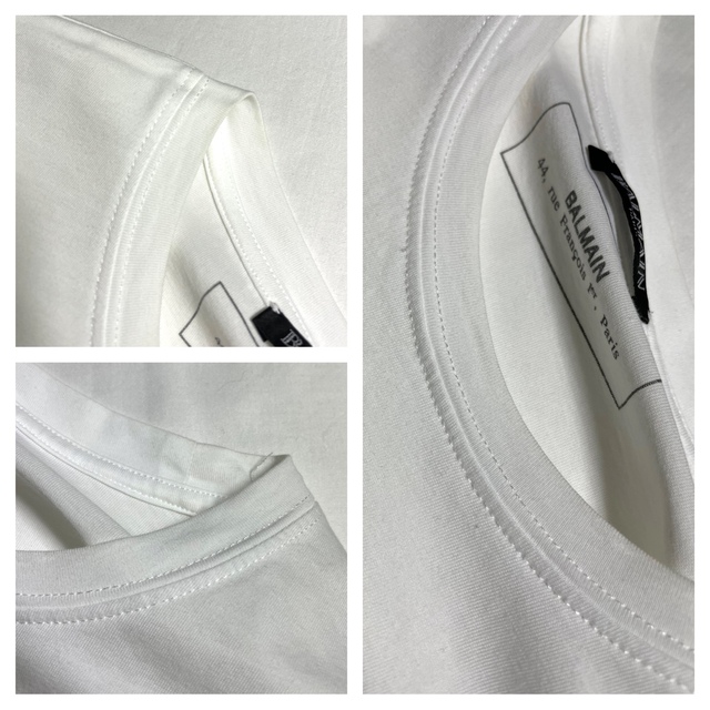 BALMAIN(バルマン)の本物 美品 バルマンオム ベロア地 新ロゴ Tシャツ 44 S 白 黒  メンズのトップス(Tシャツ/カットソー(半袖/袖なし))の商品写真