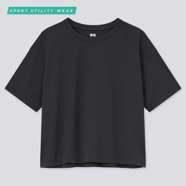 UNIQLO(ユニクロ)のUNIQLO　ドライEXクロップドT（コットンライク・半袖）L BLACK レディースのトップス(Tシャツ(半袖/袖なし))の商品写真