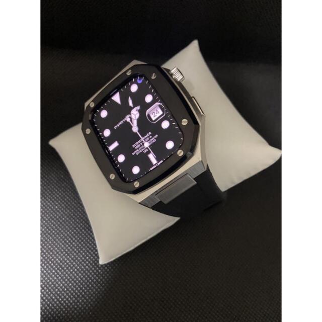 44mm 黒 apple watch メタル ラバーベルト カスタム 金属の通販 by ...