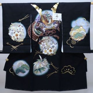 お宮参り産着 男児 男の子 正絹 のしめ 祝着 金刺繍 黒色 NO26651(お宮参り用品)