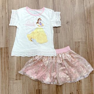 ディズニー(Disney)の美品＊Disney PRINCESS ベル＊Tシャツ チュールスカパン2点セット(Tシャツ/カットソー)