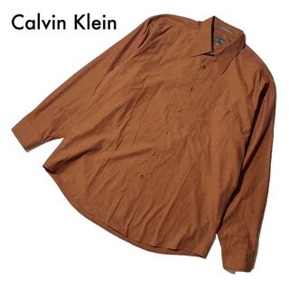 カルバンクライン(Calvin Klein)のカルバンクライン メンズワイシャツ ブラウン 無地 綿100% 長袖 L 美品(シャツ)