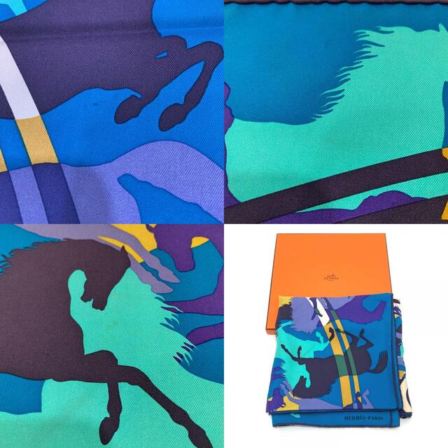 Hermes(エルメス)のエルメス HERMES EX LIBRIS EN CAMOUFLAGE エクスリブリスのカモフラージュ カレ90 シルクスカーフ スカーフ シルク ブルー系 レディースのファッション小物(バンダナ/スカーフ)の商品写真