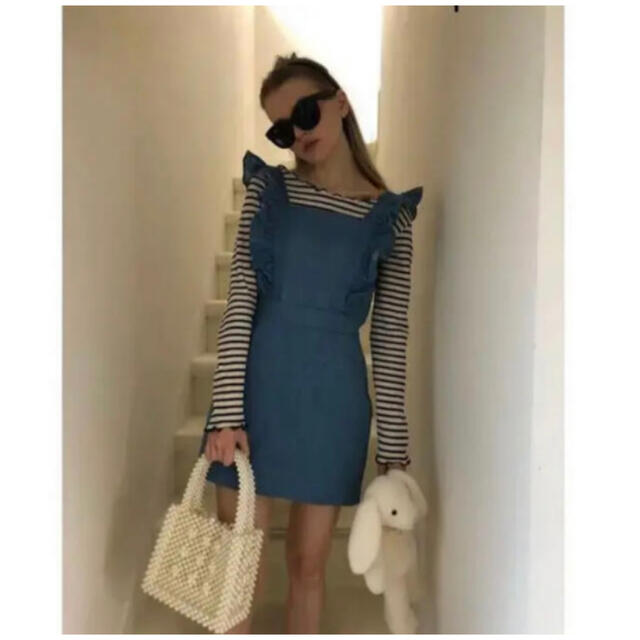 épine denim frill onepiece light blue