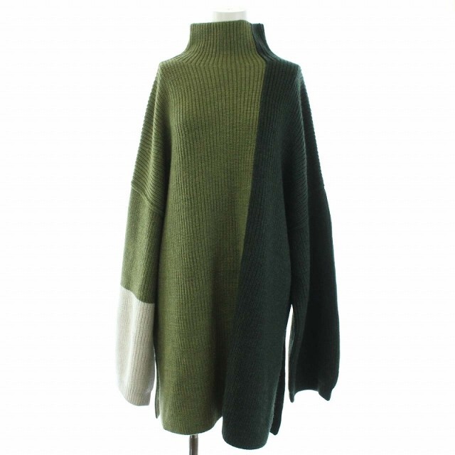 ENFOLD(エンフォルド)のエンフォルド 21AW リブカラーブロックPULLOVER ニット 38 M 緑 レディースのトップス(ニット/セーター)の商品写真