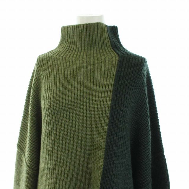 ENFOLD(エンフォルド)のエンフォルド 21AW リブカラーブロックPULLOVER ニット 38 M 緑 レディースのトップス(ニット/セーター)の商品写真