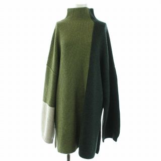 エンフォルド(ENFOLD)のエンフォルド 21AW リブカラーブロックPULLOVER ニット 38 M 緑(ニット/セーター)