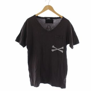 ロエン(Roen)のロエン Tシャツ カットソー 半袖 プリント Vネック ダメージ加工 L 茶(Tシャツ/カットソー(半袖/袖なし))