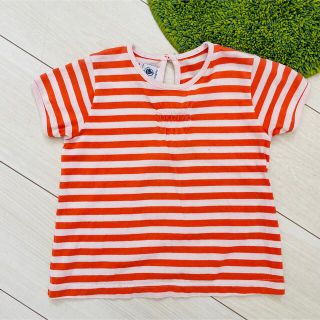 プチバトー(PETIT BATEAU)のプチバトー 2ans 86cm オレンジ ボーダー Tシャツ(Tシャツ/カットソー)