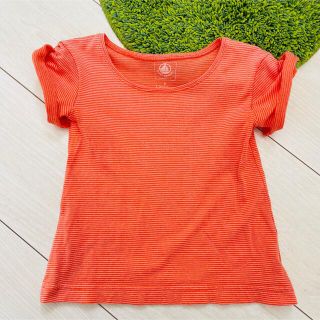 プチバトー(PETIT BATEAU)のプチバトー 2ans 86cm ロールアップ オレンジボーダー Tシャツ(Tシャツ/カットソー)