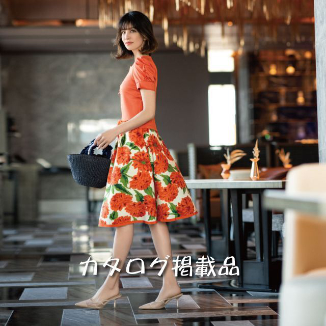 M'S GRACY - ♡夏感フレアスカート♡ 白地×オレンジ花 38(9号)サイズ