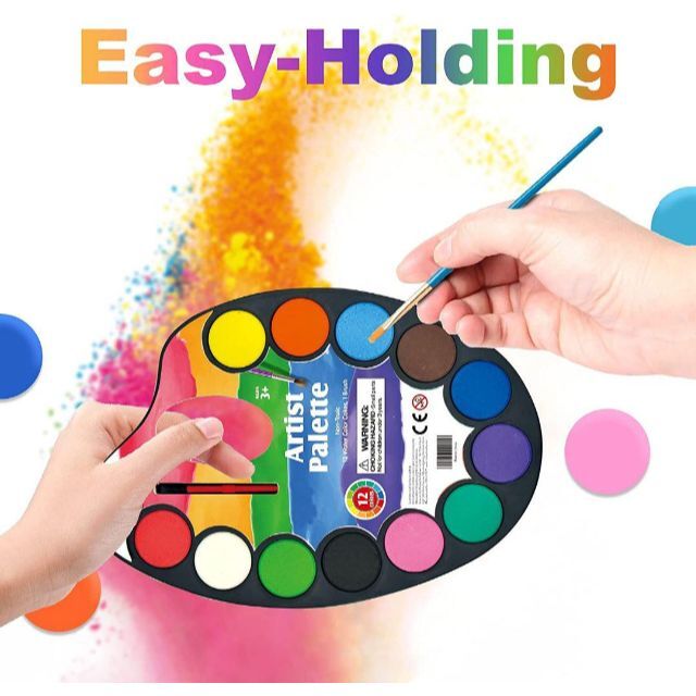 パレット 水彩絵の具 12色 固体水彩絵の具 水彩パンセット 絵筆 - 画材