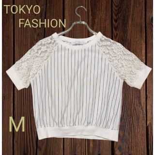 TOKYO FASHION 東京ファッション 袖レース ストライプ M 可愛い(カットソー(半袖/袖なし))