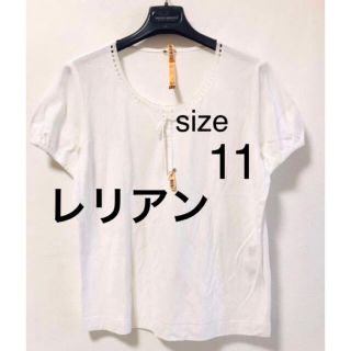 レリアン(leilian)のレリアン　胸元リボン　スパンコール装飾　半袖カットソー  Tシャツ　サイズ11(Tシャツ(半袖/袖なし))