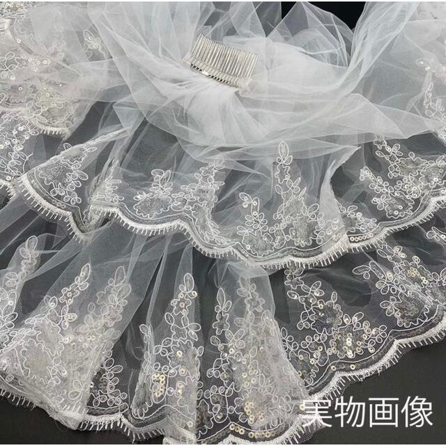 ウェディング ベール 刺繍 シンプル 白 花嫁 体型カバー コーム付き ミドル丈 レディースのフォーマル/ドレス(ウェディングドレス)の商品写真
