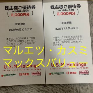 ユナイテッドスーパーマーケット　株主優待券　6000円分　2022.6.30まで(ショッピング)