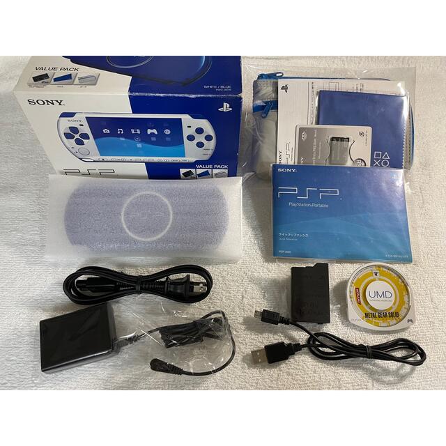 PlayStation Portable(プレイステーションポータブル)のレア PSP-3000(PSPJ-30018) バリューパック ホワイト/ブルー エンタメ/ホビーのゲームソフト/ゲーム機本体(携帯用ゲーム機本体)の商品写真