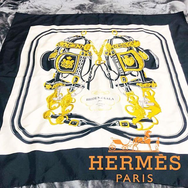 ファッション小物HERMES 式典用馬勒　カレ　85×85