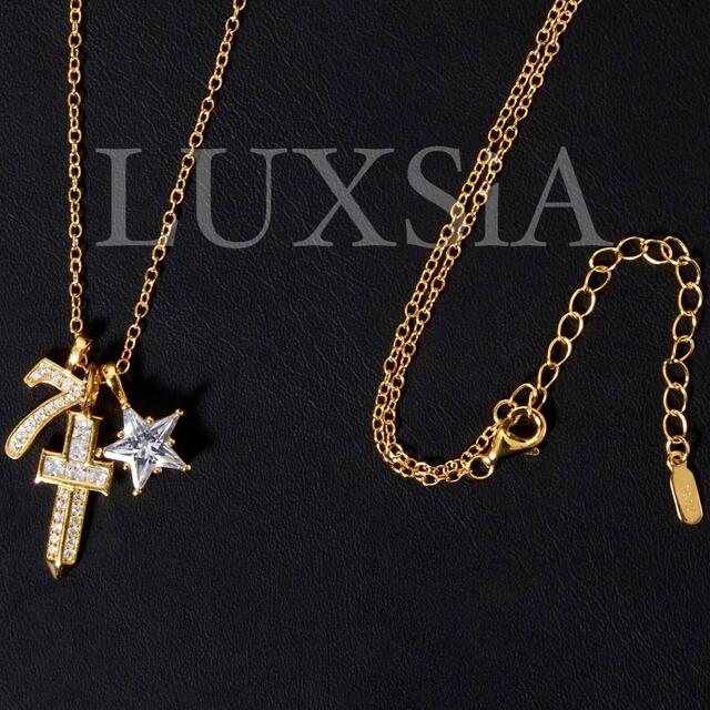 24K GOLD 加工　ジルコニア　ネックレス　スター　ナンバー　シルバー925