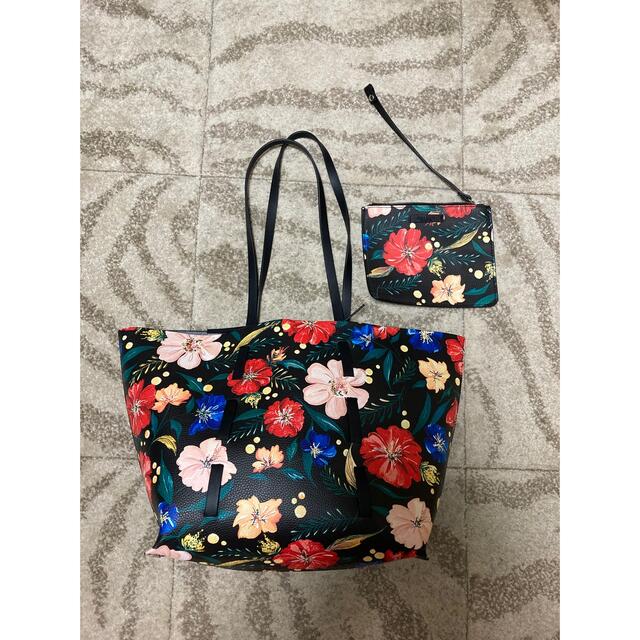 ZARA - 【超美品】ZARA BASIC☆花柄リバーシブルトートバッグ ポーチ