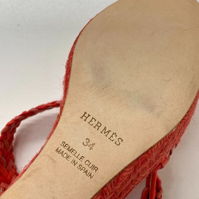 超歓迎】 イネス エルメス 3984 - Hermes 編み込み レッド系 ウェッジ