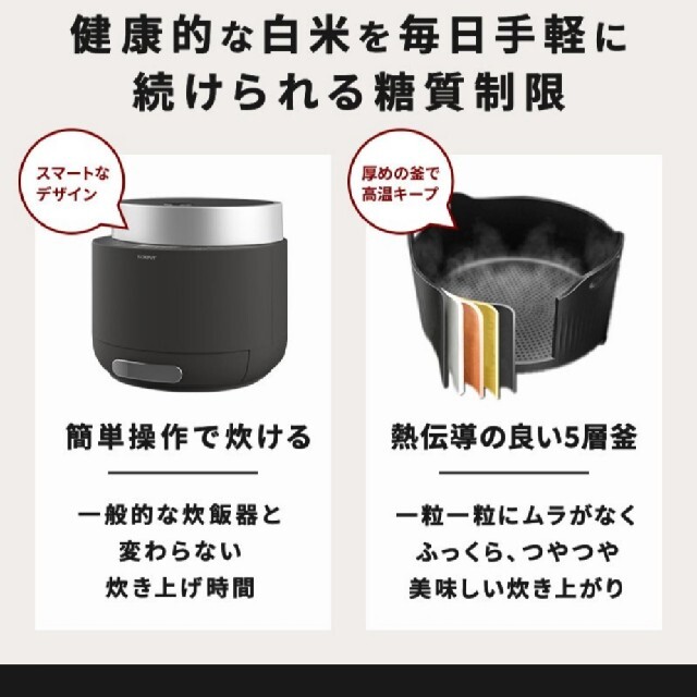 ソウイジャパン 糖質カット炊飯器 チャコールグレー SY-138-CG スマホ/家電/カメラの調理家電(炊飯器)の商品写真